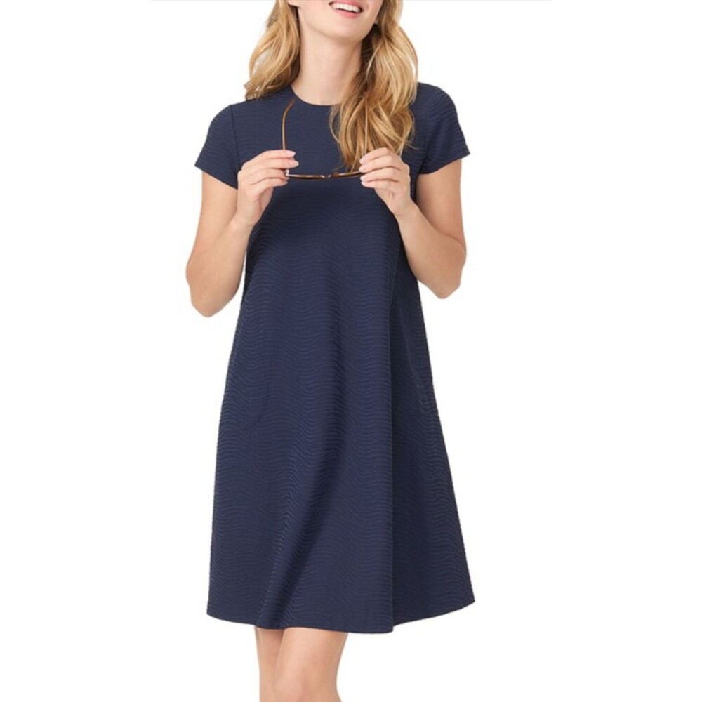 J. McLaughlin Navy Blue Textured Catalina Cloth Swing Dress L